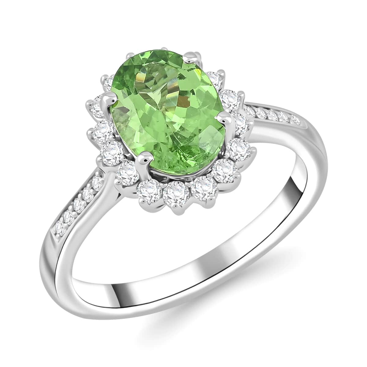 Certified & Appraised Rhapsody AAAA Tsavorite Garnet and E-F VS Diamond 1.60 ctw Ring in 950 Platinum (Size 10.0) 5.90 Grams image number 0