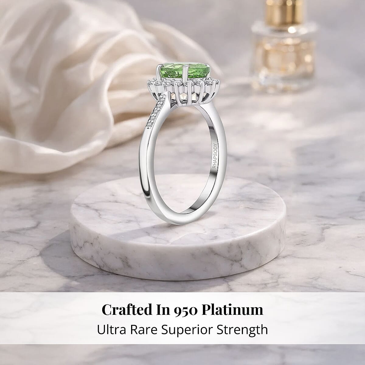 Certified & Appraised Rhapsody AAAA Tsavorite Garnet and E-F VS Diamond 1.60 ctw Ring in 950 Platinum (Size 10.5) 5.90 Grams image number 2