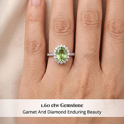 Certified & Appraised Rhapsody AAAA Tsavorite Garnet and E-F VS Diamond 1.60 ctw Ring in 950 Platinum (Size 12.0) 5.90 Grams