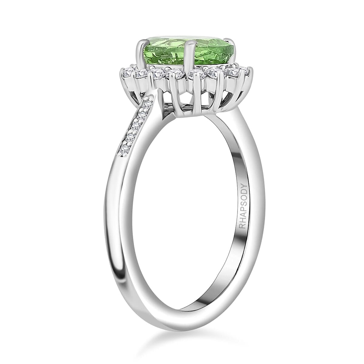 Certified & Appraised Rhapsody AAAA Tsavorite Garnet and E-F VS Diamond 1.60 ctw Ring in 950 Platinum (Size 5.0) 5.90 Grams image number 3