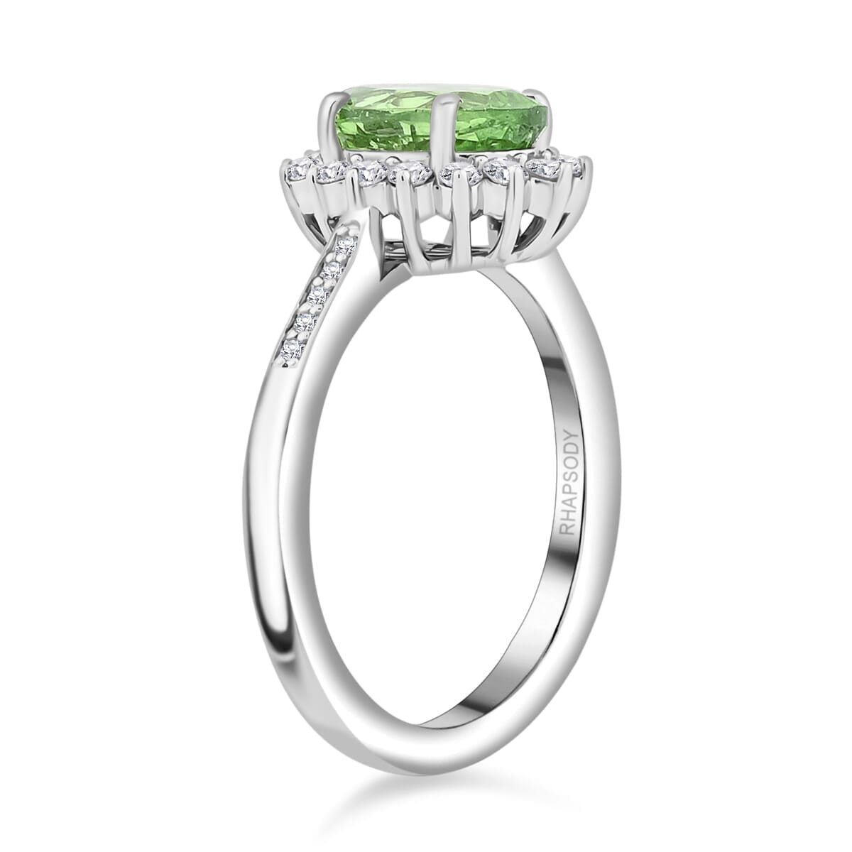 Certified & Appraised Rhapsody AAAA Tsavorite Garnet and E-F VS Diamond 1.60 ctw Ring in 950 Platinum (Size 6.5) 5.90 Grams image number 3