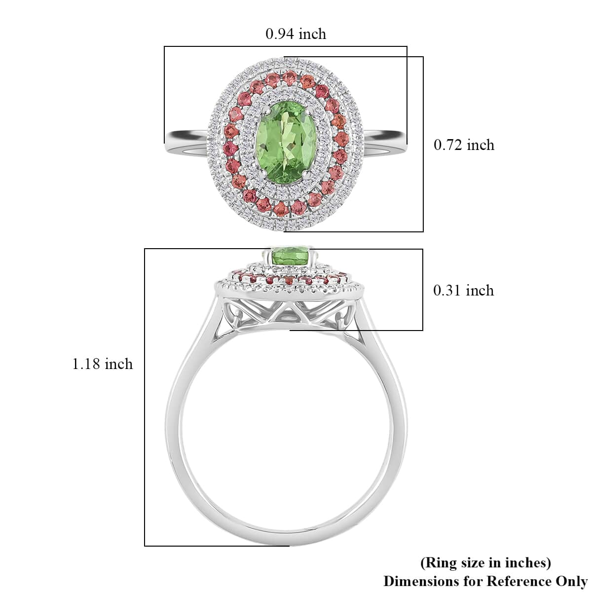 Doorbuster Certified & Appraised Rhapsody AAAA Tsavorite Garnet, Padparadscha Sapphire and E-F VS Diamond 1.75 ctw Ring in 950 Platinum (Size 10.0) 8 Grams image number 5