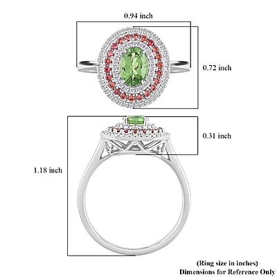 Certified & Appraised Rhapsody AAAA Tsavorite Garnet, Padparadscha Sapphire and E-F VS Diamond 1.75 ctw Ring in 950 Platinum (Size 5.0) 8 Grams