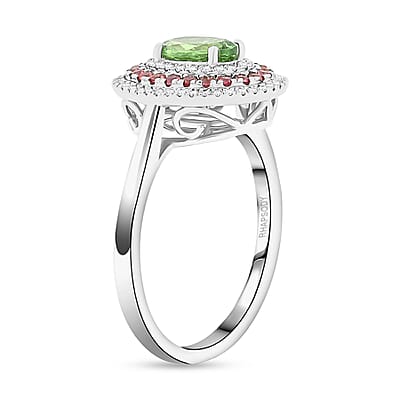 Certified & Appraised Rhapsody AAAA Tsavorite Garnet, Padparadscha Sapphire and E-F VS Diamond 1.75 ctw Ring in 950 Platinum (Size 8.0) 8 Grams