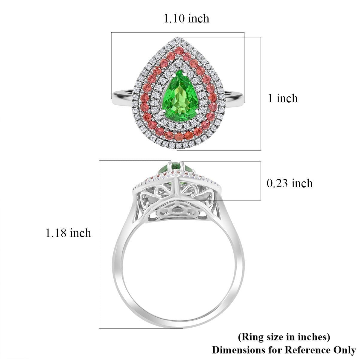 Certified & Appraised Rhapsody AAAA Tsavorite Garnet, Padparadscha Sapphire and E-F VS Diamond 1.85 ctw Ring in 950 Platinum (Size 10.0) 7.85 Grams image number 5