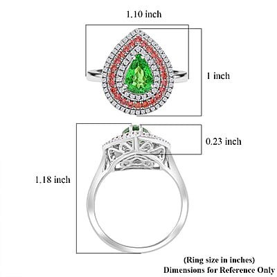 Certified & Appraised Rhapsody AAAA Tsavorite Garnet, Padparadscha Sapphire and E-F VS Diamond 1.85 ctw Ring in 950 Platinum (Size 12.0) 7.85 Grams