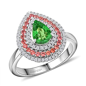 Certified & Appraised Rhapsody AAAA Tsavorite Garnet, Padparadscha Sapphire and E-F VS Diamond 1.85 ctw Ring in 950 Platinum (Size 6.5) 7.85 Grams 