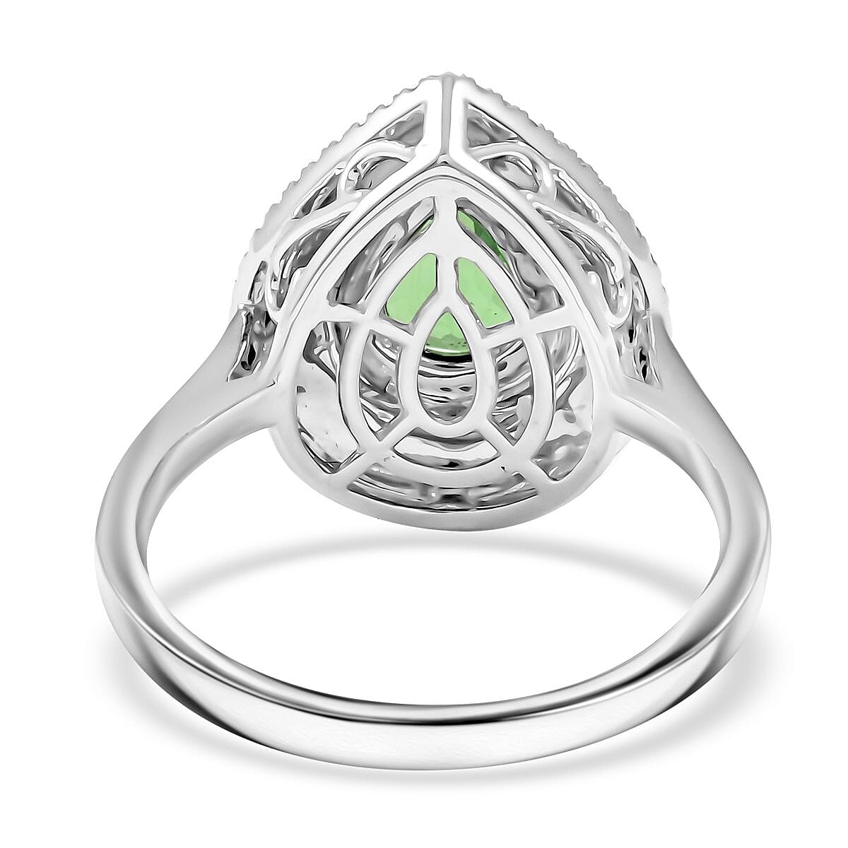 Certified & Appraised Rhapsody AAAA Tsavorite Garnet, Padparadscha Sapphire and E-F VS Diamond 1.85 ctw Ring in 950 Platinum (Size 7.0) 7.85 Grams image number 4