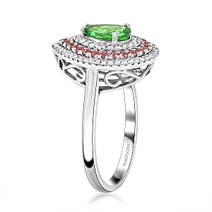 Certified & Appraised Rhapsody AAAA Tsavorite Garnet, Padparadscha Sapphire and E-F VS Diamond 1.85 ctw Ring in 950 Platinum (Size 7.5) 7.85 Grams 