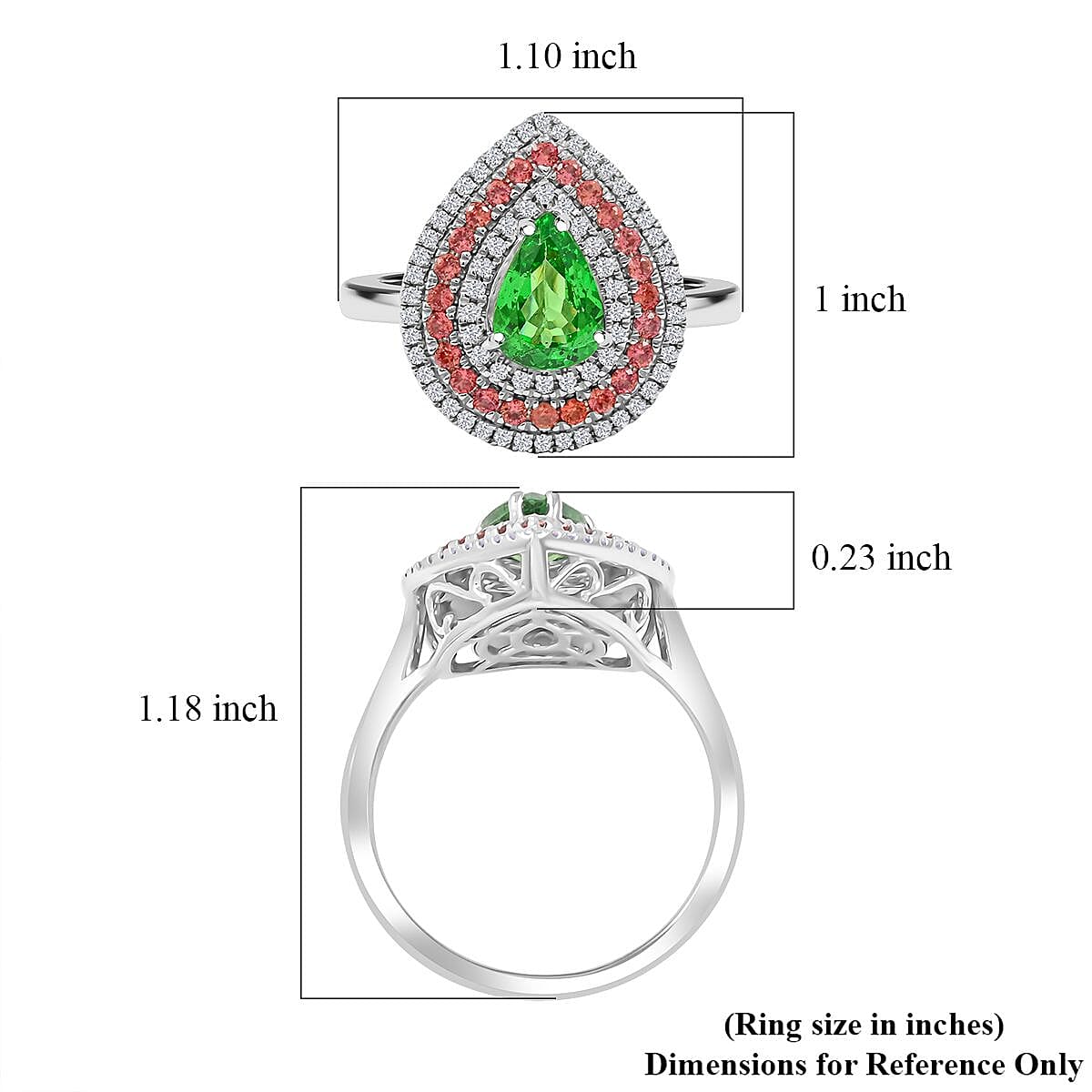 Certified & Appraised Rhapsody AAAA Tsavorite Garnet, Padparadscha Sapphire and E-F VS Diamond 1.85 ctw Ring in 950 Platinum (Size 8.0) 7.85 Grams image number 5