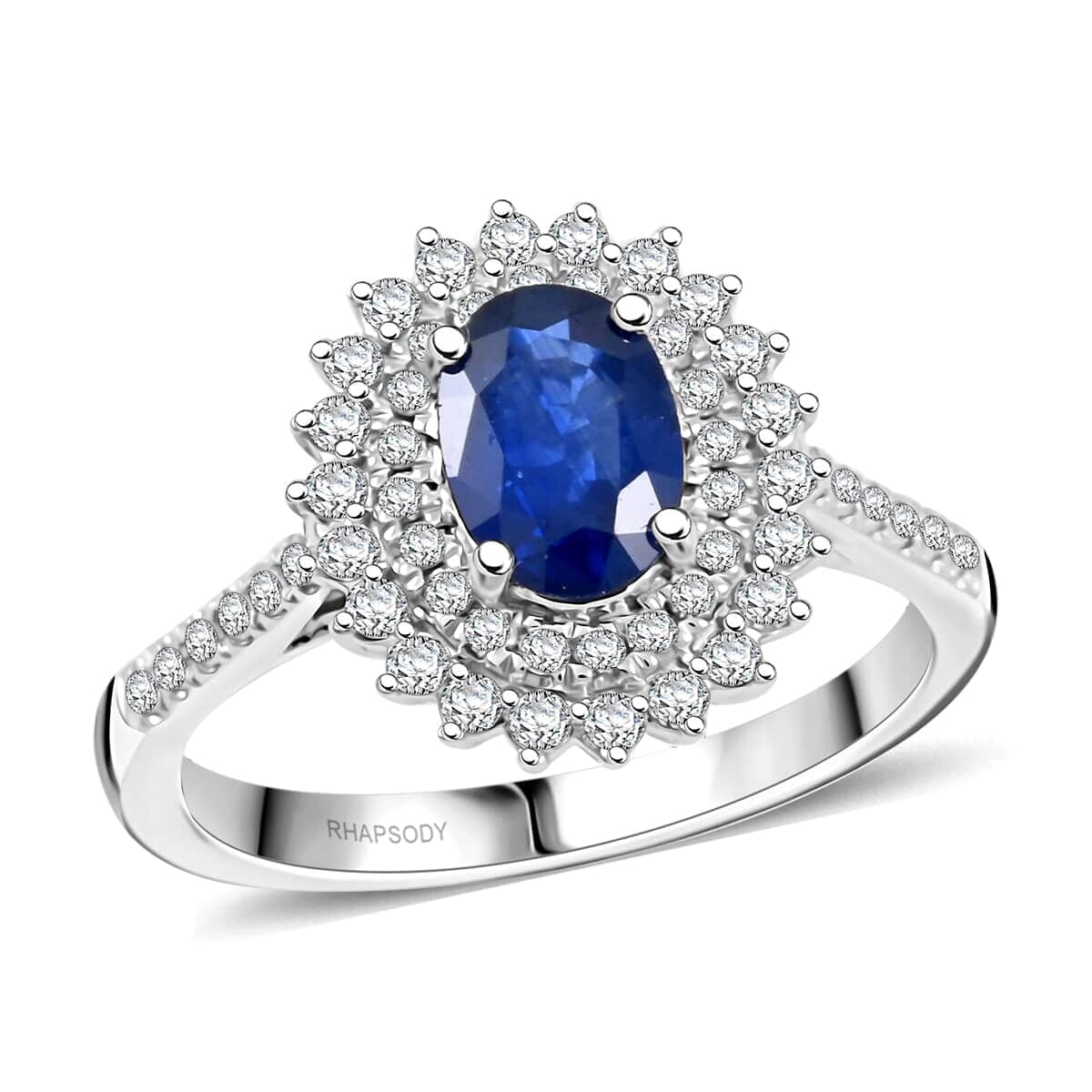 Certified & Appraised Rhapsody 950 Platinum AAAA Blue Sapphire, Diamond (E-F, VS) (0.40 cts) Ring (Size 8.5) 1.35 ctw image number 0