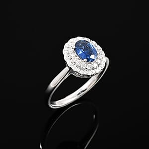 Rhapsody AAAA Andranondambo Blue Sapphire and E-F VS Diamond 1.45 ctw Double Halo Ring in 950 Platinum (Size 10.0) 6.20 Grams