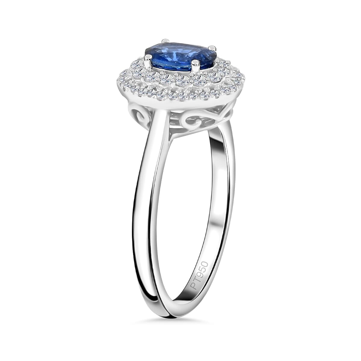 Rhapsody AAAA Andranondambo Blue Sapphire and E-F VS Diamond 1.45 ctw Double Halo Ring in 950 Platinum (Size 10.0) 6.20 Grams image number 3