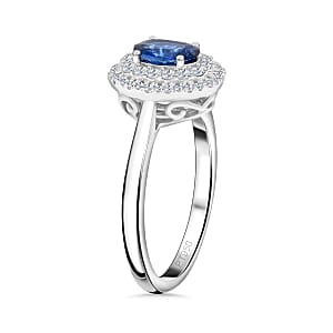 Rhapsody AAAA Andranondambo Blue Sapphire and E-F VS Diamond 1.45 ctw Double Halo Ring in 950 Platinum (Size 10.0) 6.20 Grams