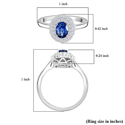 Certified & Appraised Rhapsody AAAA Andranondambo Blue Sapphire and E-F VS Diamond 1.45 ctw Double Halo Ring in 950 Platinum (Size 10.0) 6.20 Grams