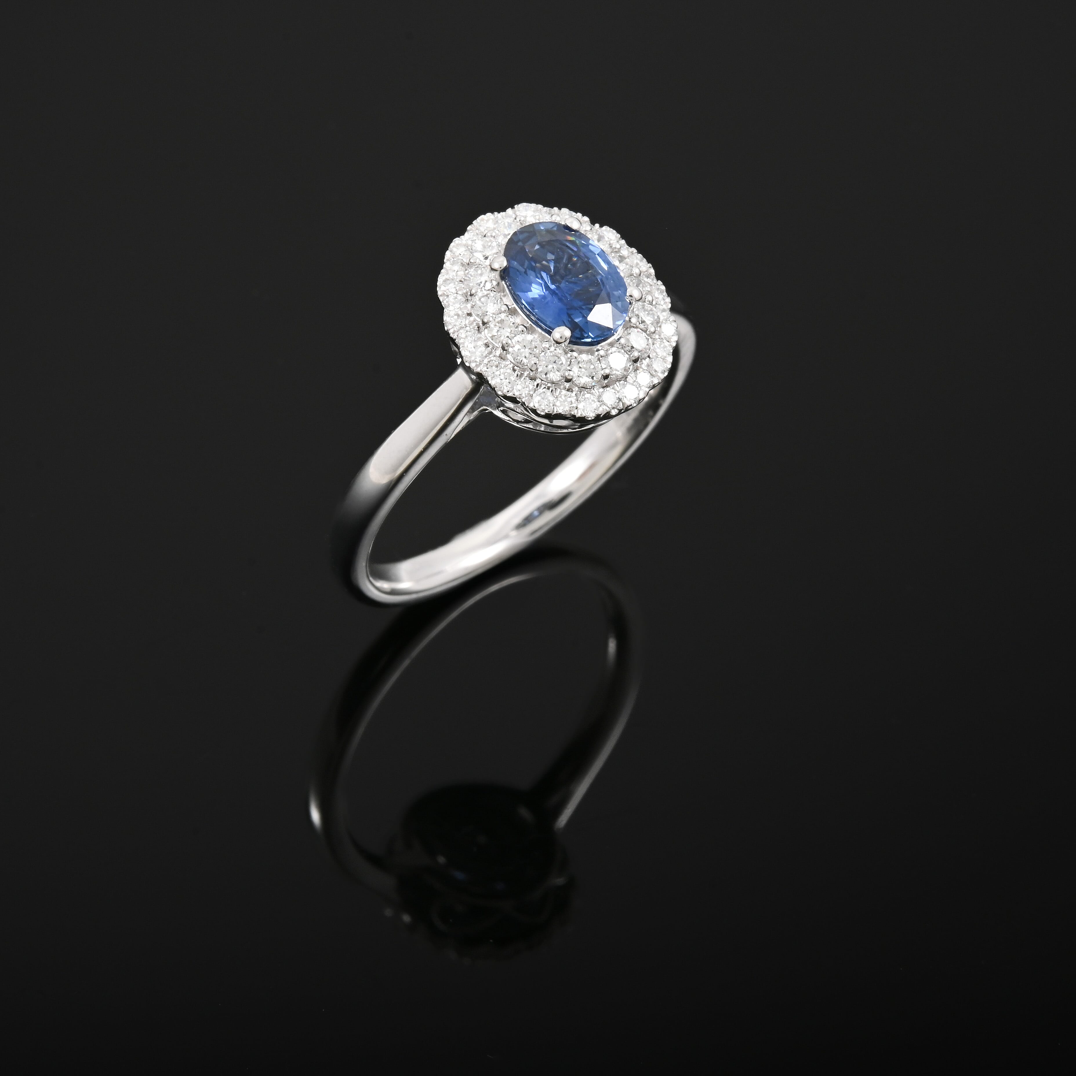 Certified & Appraised Rhapsody AAAA Andranondambo Blue Sapphire and E-F VS Diamond 1.45 ctw Double Halo Ring in 950 Platinum (Size 6.0) 6.20 Grams