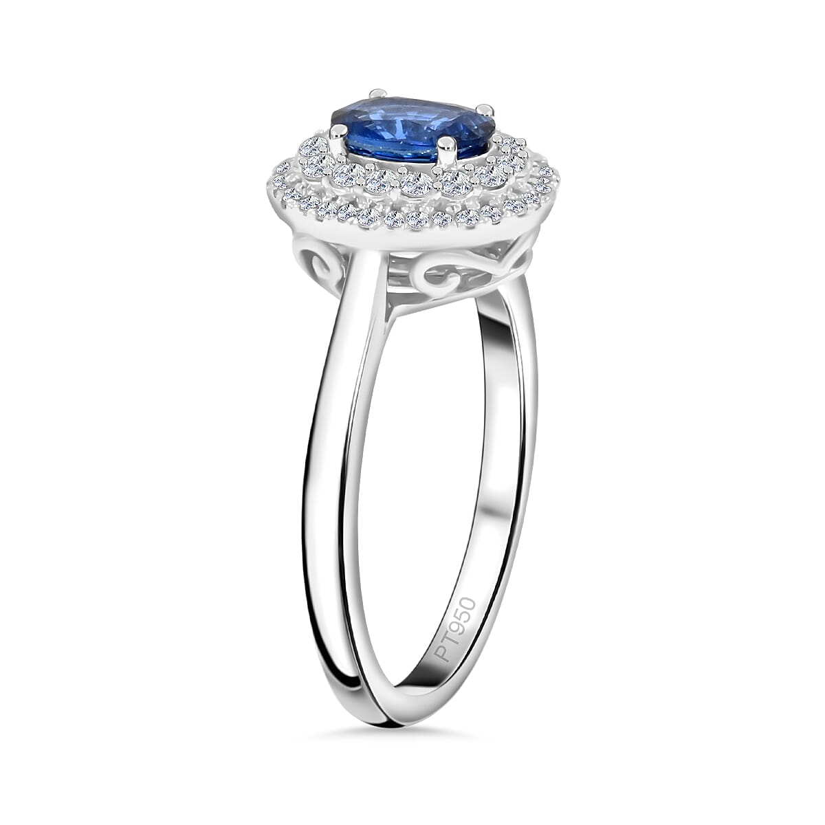 Rhapsody AAAA Andranondambo Blue Sapphire and E-F VS Diamond 1.45 ctw Double Halo Ring in 950 Platinum (Size 7.0) 6.20 Grams image number 3