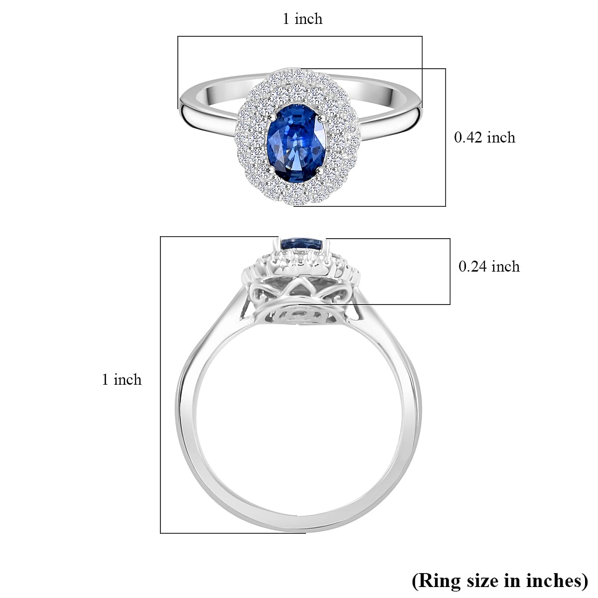 Rhapsody AAAA Andranondambo Blue Sapphire and E-F VS Diamond 1.45 ctw Double Halo Ring in 950 Platinum (Size 7.0) 6.20 Grams image number 5