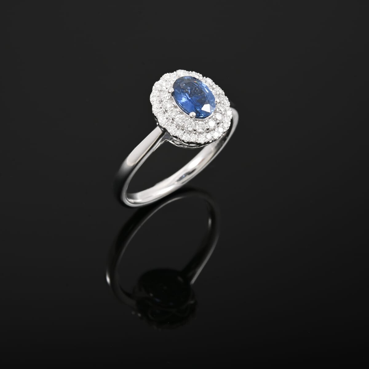 Certified & Appraised Rhapsody AAAA Andranondambo Blue Sapphire and E-F VS Diamond 1.45 ctw Double Halo Ring in 950 Platinum (Size 9.0) 6.20 Grams image number 1