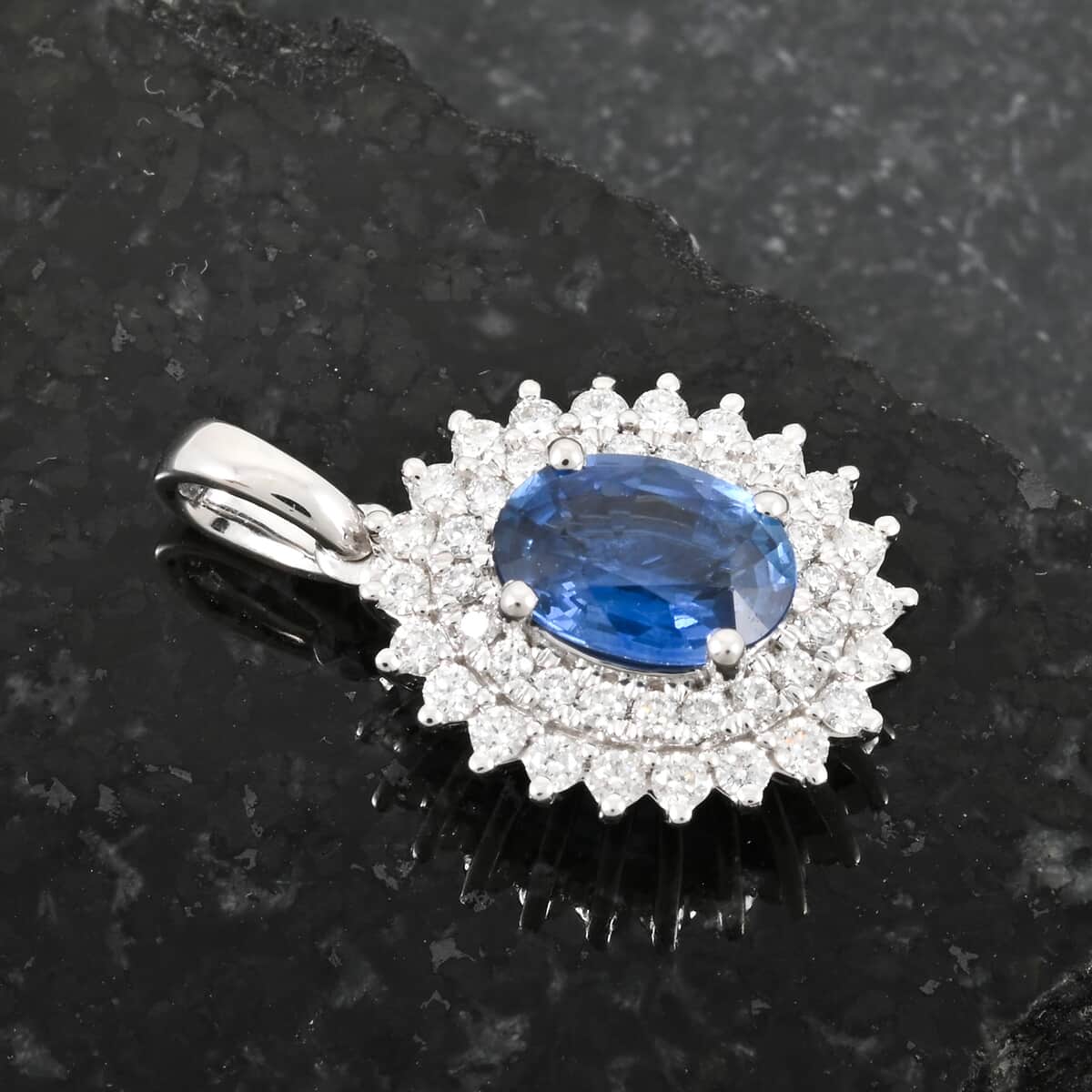 Rhapsody AAAA Andranondambo Blue Sapphire and E-F VS Diamond 1.40 ctw Pendant in 950 Platinum image number 2