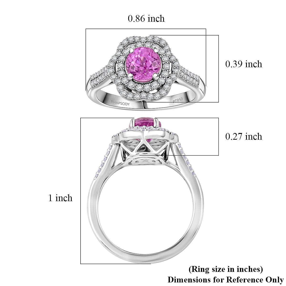 Certified & Appraised Rhapsody 950 Platinum AAA Madagascar Pink Sapphire, Diamond (F-E, VS) (0.41 cts) Ring (Size 10.5) (7 g) 1.75 ctw image number 5