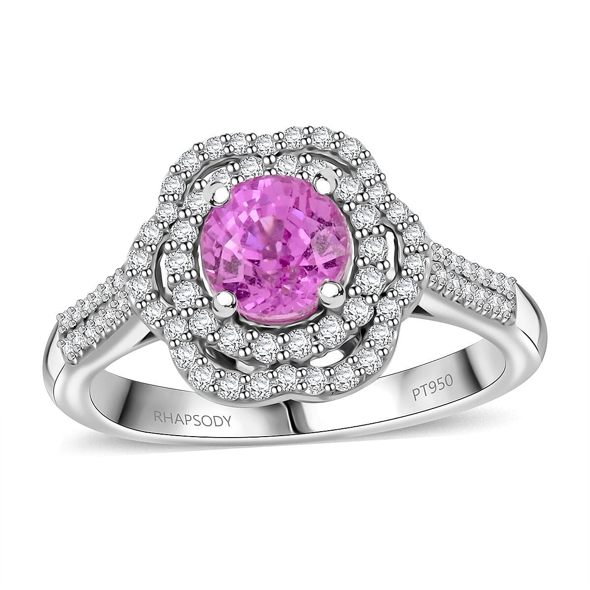 Certified & Appraised Rhapsody 950 Platinum AAA Madagascar Pink Sapphire, Diamond (F-E, VS) (0.41 cts) Ring (Size 11.5) (7 g) 1.75 ctw image number 0