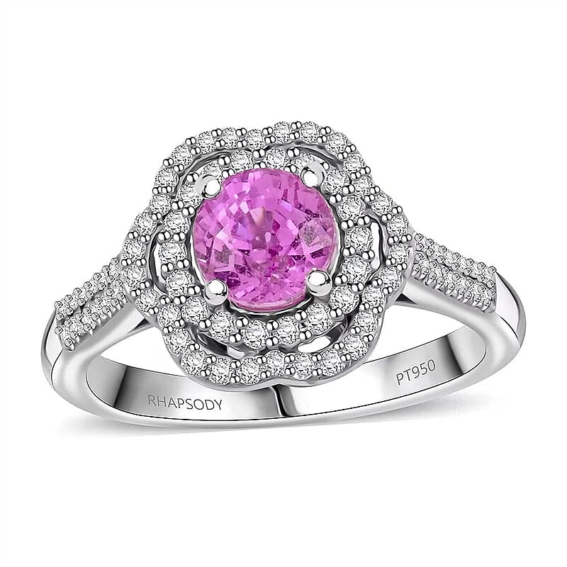 Certified & Appraised Rhapsody 950 Platinum AAA Madagascar Pink Sapphire, Diamond (F-E, VS) (0.41 cts) Ring (Size 12.0) (7 g) 1.75 ctw