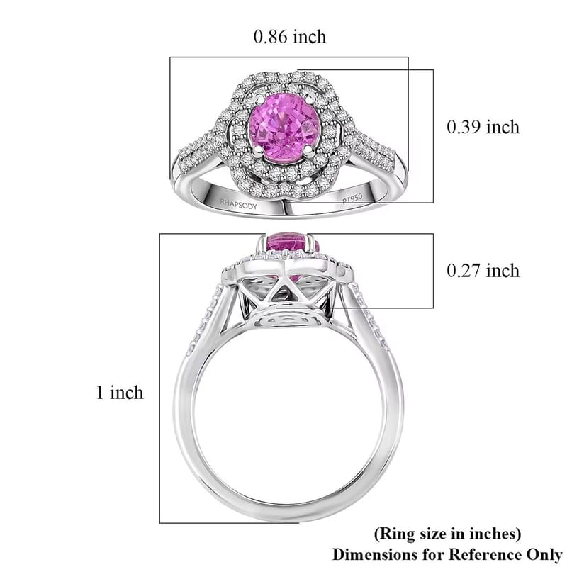 Certified & Appraised Rhapsody 950 Platinum AAA Madagascar Pink Sapphire, Diamond (F-E, VS) (0.41 cts) Ring (Size 12.0) (7 g) 1.75 ctw