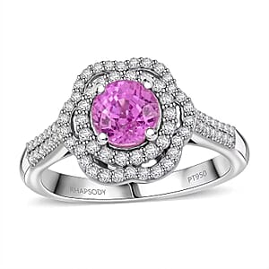 Certified & Appraised Rhapsody 950 Platinum AAA Madagascar Pink Sapphire, Diamond (F-E, VS) (0.41 cts) Ring (Size 5.0) (7 g) 1.75 ctw