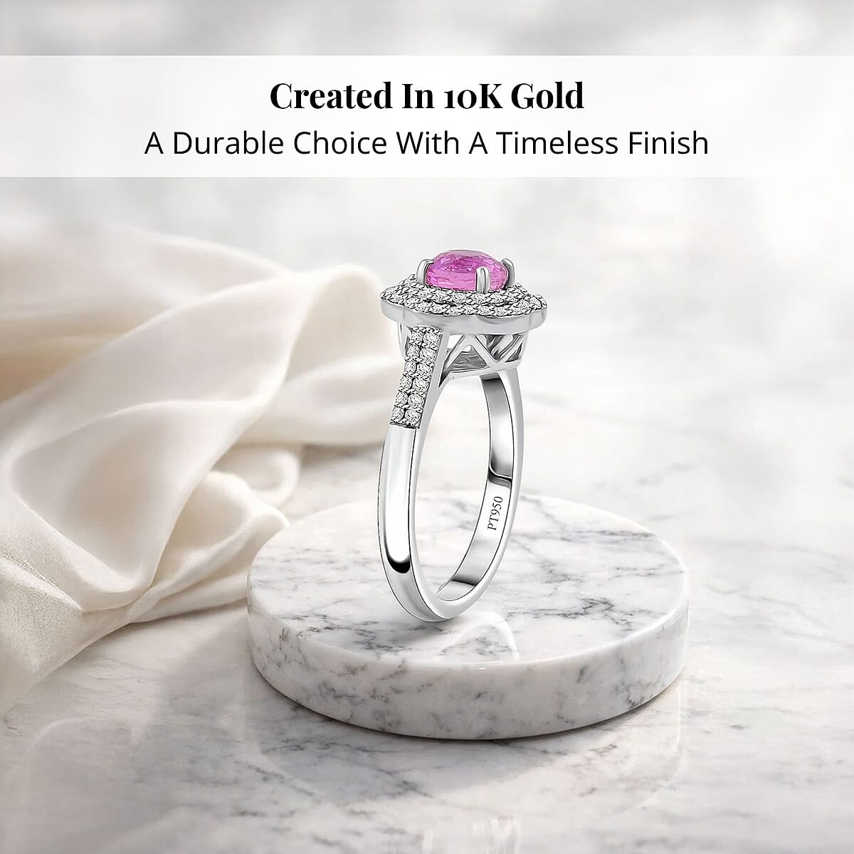 Certified & Appraised Rhapsody 950 Platinum AAA Madagascar Pink Sapphire, Diamond (F-E, VS) (0.41 cts) Ring (Size 5.0) (7 g) 1.75 ctw image number 2