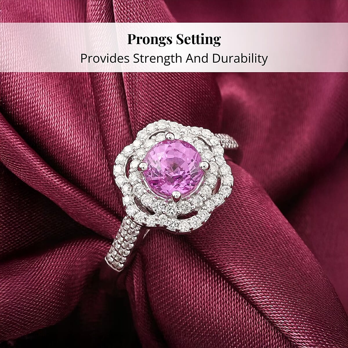 Certified & Appraised Rhapsody 950 Platinum AAA Madagascar Pink Sapphire, Diamond (F-E, VS) (0.41 cts) Ring (Size 5.0) (7 g) 1.75 ctw image number 3