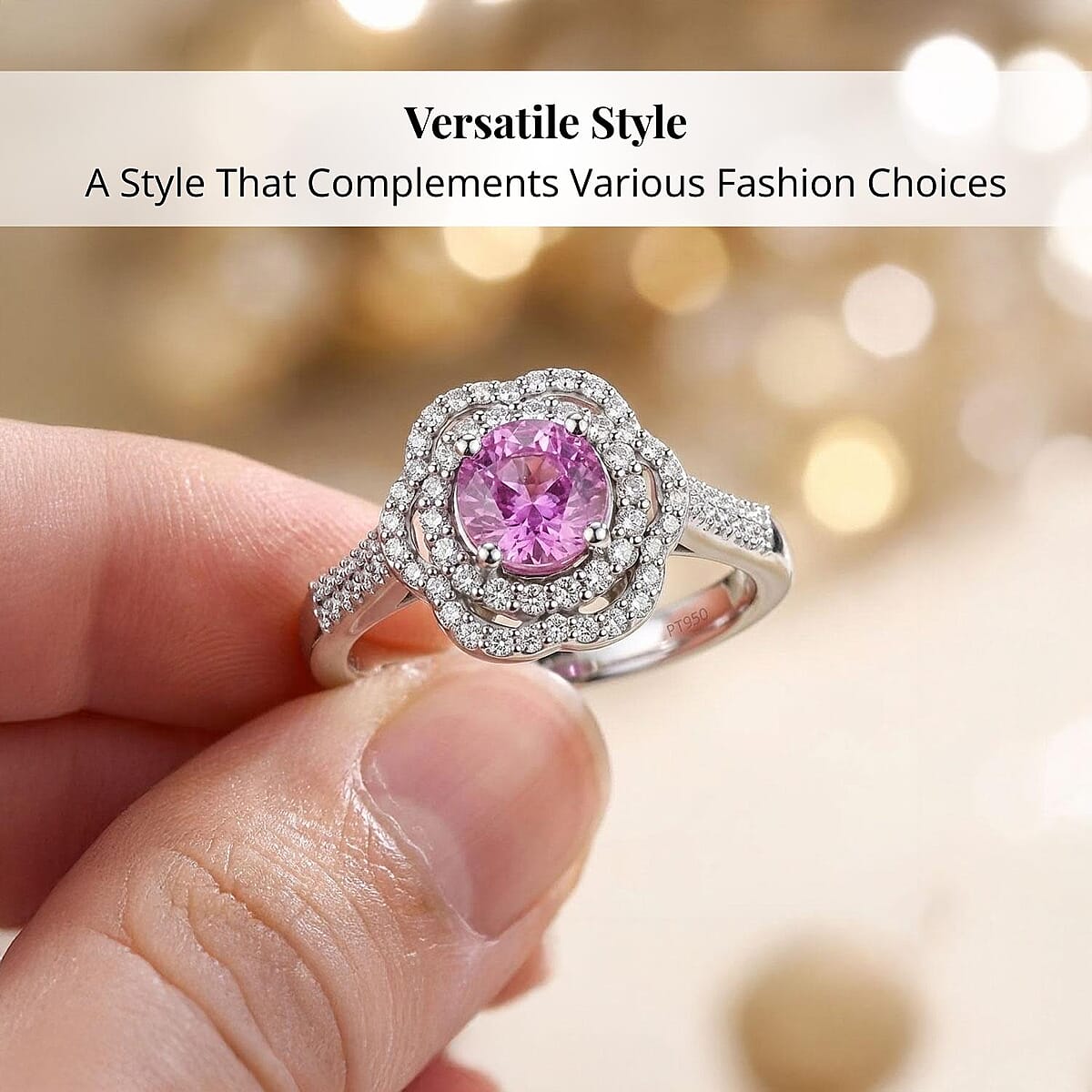 Certified & Appraised Rhapsody 950 Platinum AAA Madagascar Pink Sapphire, Diamond (F-E, VS) (0.41 cts) Ring (Size 5.0) (7 g) 1.75 ctw image number 4