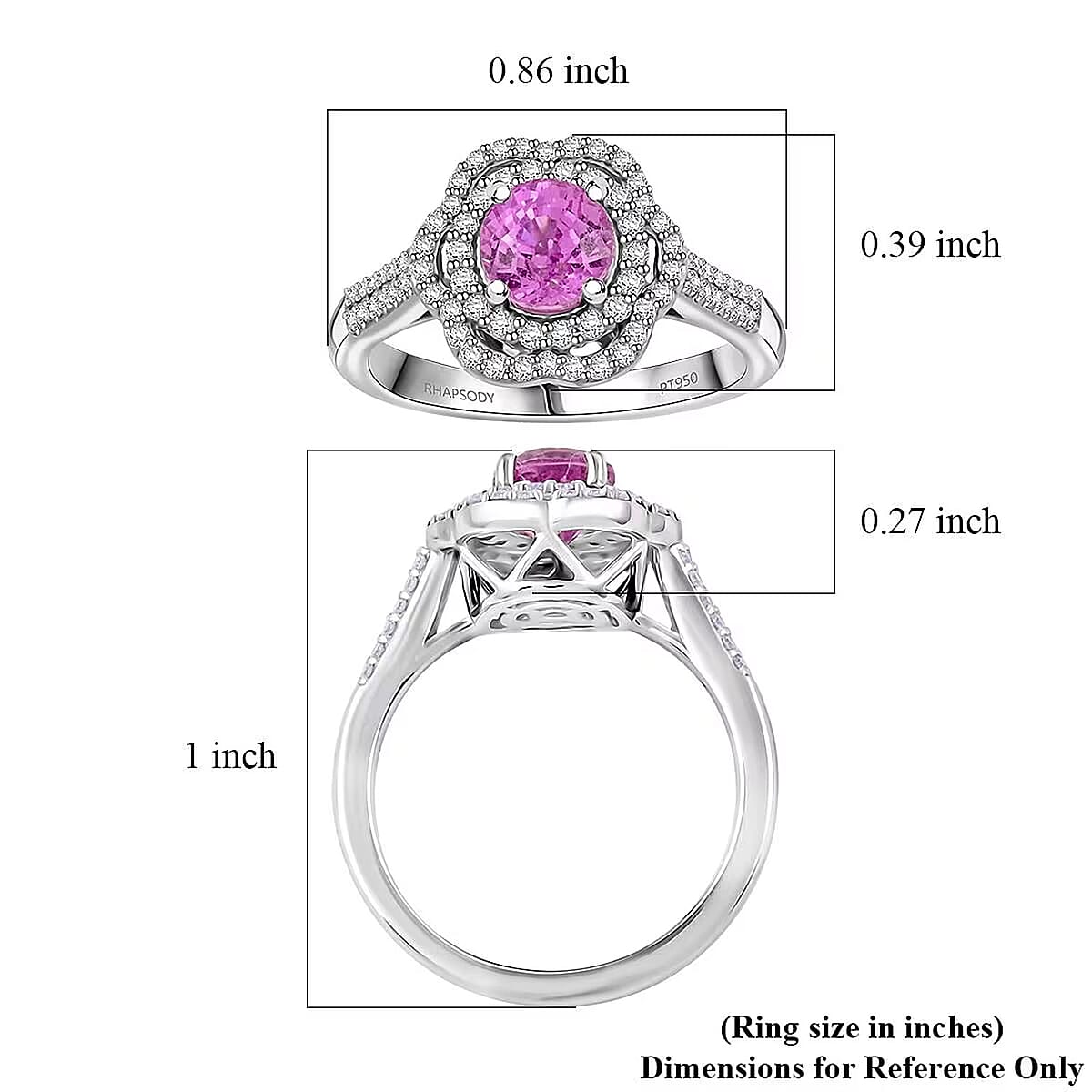 Certified & Appraised Rhapsody 950 Platinum AAA Madagascar Pink Sapphire, Diamond (F-E, VS) (0.41 cts) Ring (Size 5.0) (7 g) 1.75 ctw image number 5