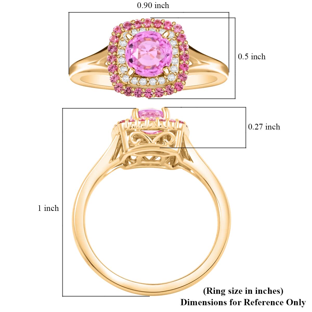 Certified & Appraised Luxoro AAA Madagascar Pink Sapphire, Pink Spinel and G-H I2 Diamond 1.35 ctw Ring in 10K Yellow Gold (Size 10.0) image number 5