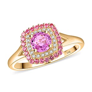 Doorbuster Certified & Appraised Luxoro 10K Yellow Gold AAA Madagascar Pink Sapphire, Pink Spinel, Diamond (G-H, I2) Ring (Size 12.0) 1.35 ctw