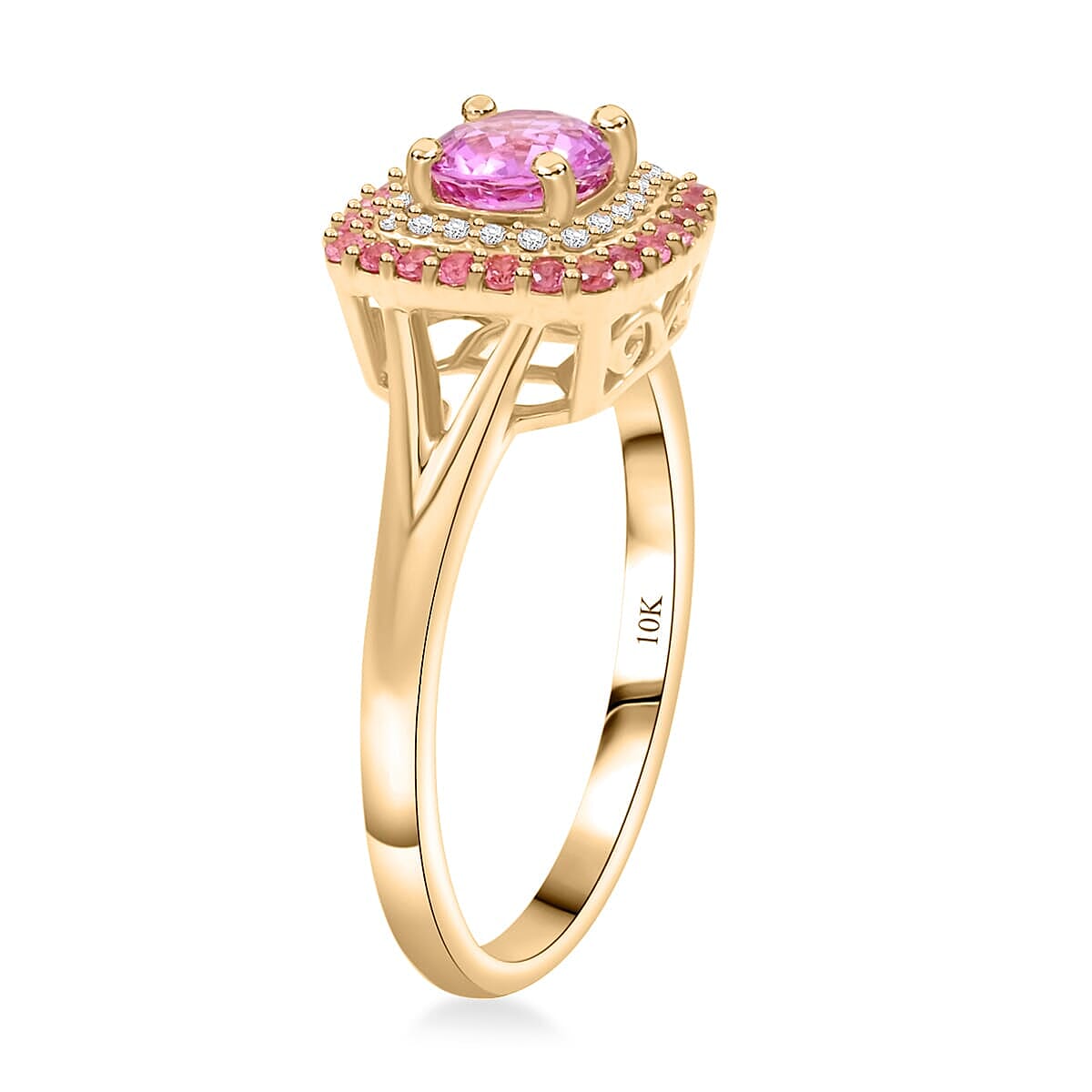 Doorbuster Certified & Appraised Luxoro 10K Yellow Gold AAA Madagascar Pink Sapphire, Pink Spinel, Diamond (G-H, I2) Ring (Size 12.0) 1.35 ctw image number 3