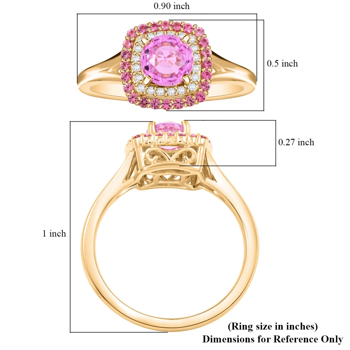 Doorbuster Certified & Appraised Luxoro 10K Yellow Gold AAA Madagascar Pink Sapphire, Pink Spinel, Diamond (G-H, I2) Ring (Size 5.5) 1.35 ctw image number 5
