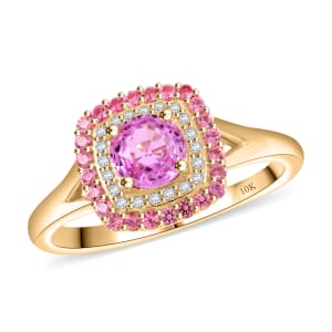 Certified & Appraised Luxoro AAA Madagascar Pink Sapphire, Pink Spinel and G-H I2 Diamond 1.35 ctw Ring in 10K Yellow Gold (Size 8.0)
