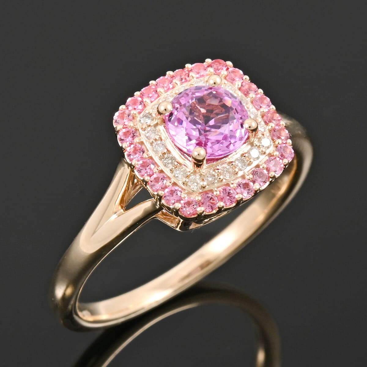 Certified & Appraised Luxoro AAA Madagascar Pink Sapphire, Pink Spinel and G-H I2 Diamond 1.35 ctw Ring in 10K Yellow Gold (Size 8.0) image number 1