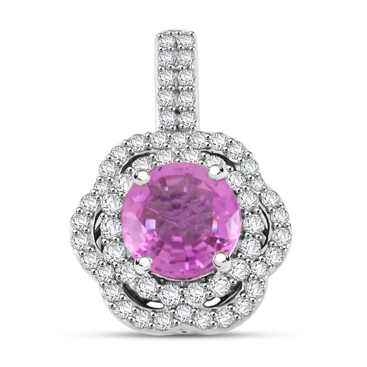 Doorbuster Certified & Appraised Rhapsody AAAA Sakalava Sparkle Madagascar Pink Sapphire and F-E VS Diamond 1.55 ctw Pendant in 950 Platinum 4 Grams image number 0