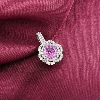Certified & Appraised Rhapsody AAAA Sakalava Sparkle Madagascar Pink Sapphire and F-E VS Diamond 1.55 ctw Pendant without Chain in 950 Platinum 4 Grams
