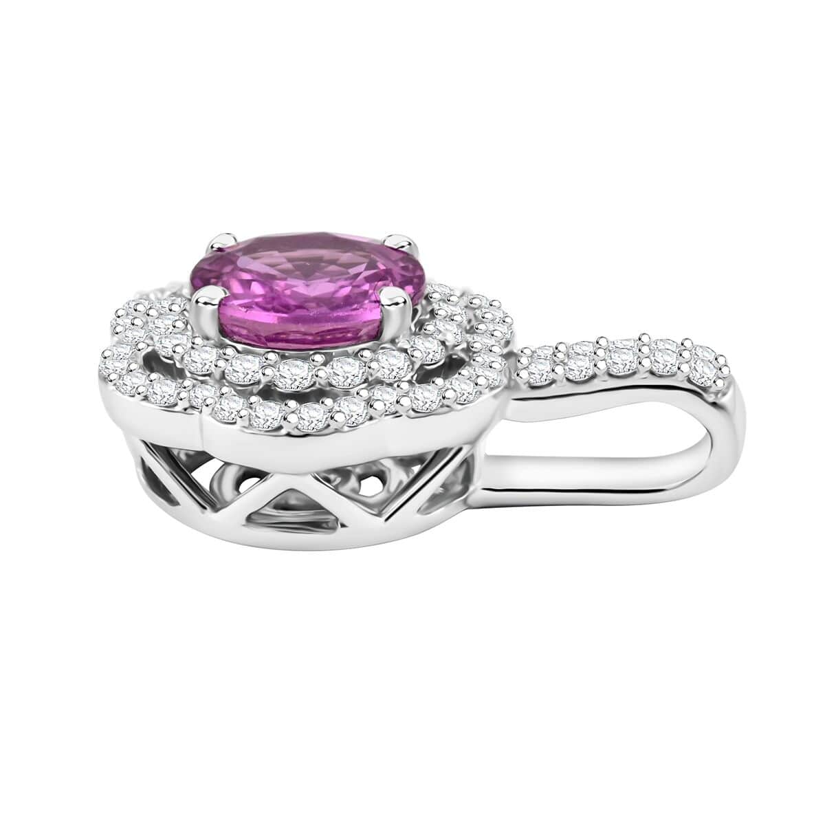 Doorbuster Certified & Appraised Rhapsody AAAA Sakalava Sparkle Madagascar Pink Sapphire and F-E VS Diamond 1.55 ctw Pendant in 950 Platinum 4 Grams image number 3