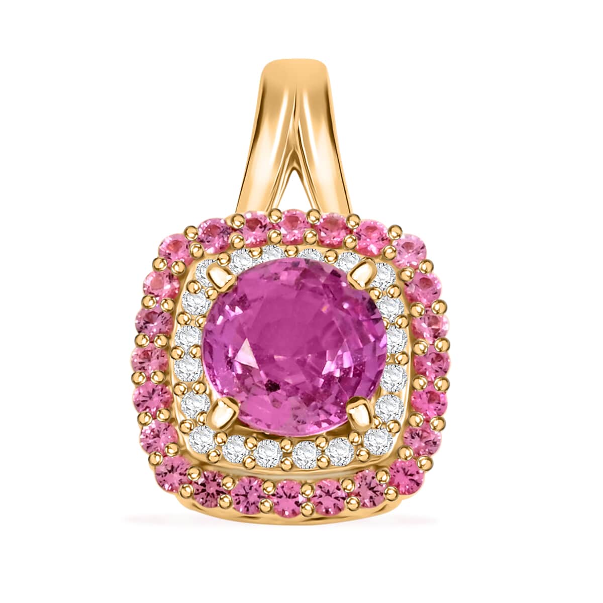 Certified & Appraised Luxoro AAA Madagascar Pink Sapphire, Pink Spinel and G-H I2 Diamond 1.35 ctw Pendant in 10K Yellow Gold image number 0