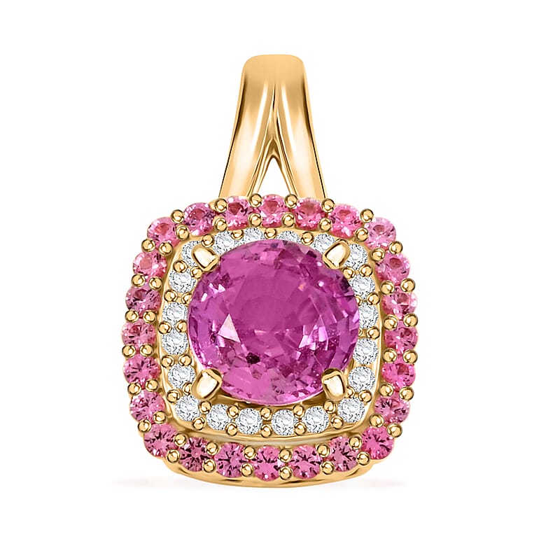Luxoro AAA Madagascar Pink Sapphire, Pink Spinel and G-H I2 Diamond 1.35 ctw Pendant without Chain in 10K Yellow Gold