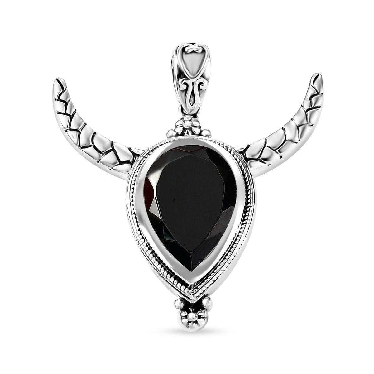 Artisan Crafted Elite Shungite 8.50 ctw Bull Head Pendant without Chain in Black Oxidized Sterling Silver image number 0