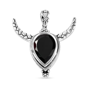 Artisan Crafted Elite Shungite 8.50 ctw Bull Head Pendant without Chain in Black Oxidized Sterling Silver