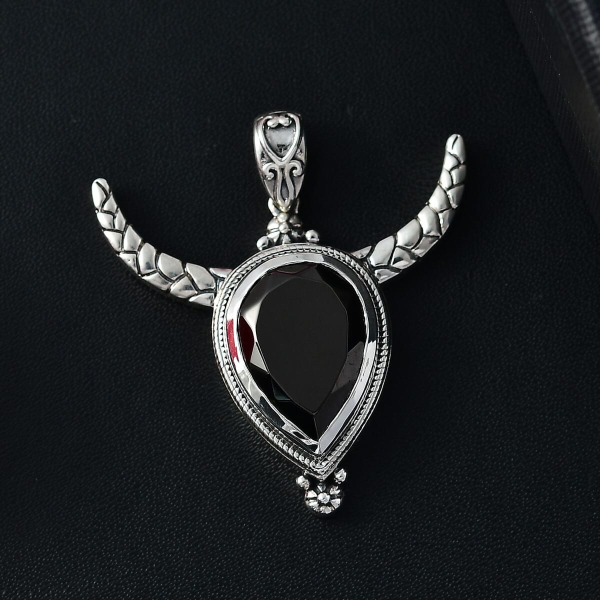 Artisan Crafted Elite Shungite 8.50 ctw Bull Head Pendant without Chain in Black Oxidized Sterling Silver image number 1