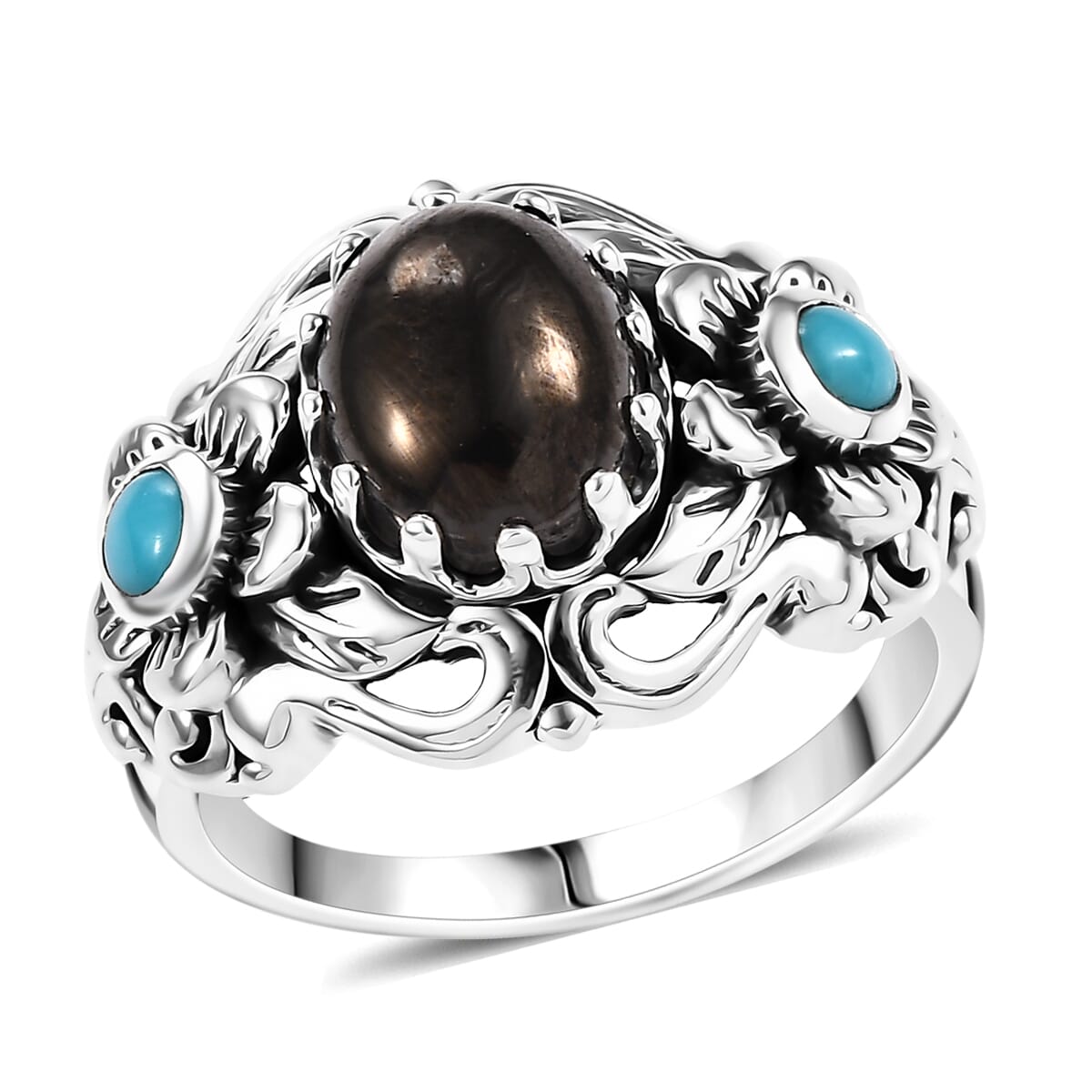 Elite Shungite and Sleeping Beauty Turquoise 1.40 ctw Ring in Sterling Silver (Size 11.0) image number 0