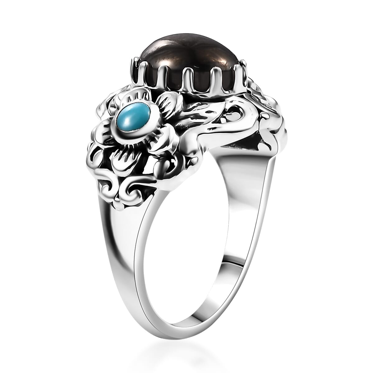 Elite Shungite and Sleeping Beauty Turquoise 1.40 ctw Ring in Sterling Silver (Size 11.0) image number 3