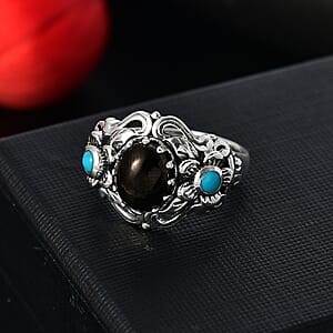D'Joy Artisan Crafted Elite Shungite and Sleeping Beauty Turquoise 1.40 ctw Ring in Sterling Silver (Size 7.0)